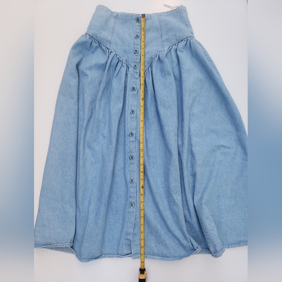 Denim Maxi Skirt Vintage light wash cottage core Prarie Button-down womens 7 - Picture 4 of 7